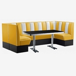 mobilier de restaurant vintage banquettes en U vinyl jaune et table en formica chromée