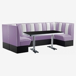 ensemble de cuisine vintage banquettes en U mauve et table en formica