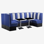 ensemble de banquettes de Diner américain en U vinyle bleu et 2 tables en formica