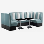 ensemble Diner américain vintage banquettes bleu et tables formica carrées
