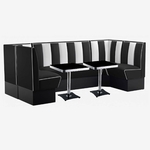 combinaison de banquettes de Diner américain en vinyle noir et blanc et tables de bistrot