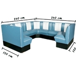 banquettes d'angle de Diner en vinyle bicolore bleu et blanc circulaire