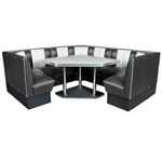coin repas vintage banquettes noir et blanc et table en formica