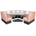 ensemble de banquettes dangle vintage en vinyle rose et blanc avec table rétro