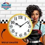 horloge murale émaillée vintage contour jaune