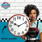 horloge murale émaillée vintage contour rouge