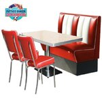 ensemble de cuisine américaine avec banquette en vinyle et chaises bicolores assorties
