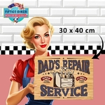plaque métal rétro Dad's repair service 30x40 cm
