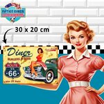 plaque métal route 66 Diner burgers 20x30 cm
