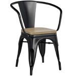 chaine rétro industrielle métal noir siège bois chêne