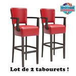 paire de tabouret américains avec accoudoirs et dossier en cuir rouge