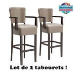 paire de tabouret américains avec accoudoirs et dossier en cuir beige