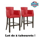 paire de tabouret américains rétros rembourrés en éco-cuir rouge