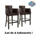 paire de tabouret américains rembourrés en cuir marron