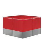 carré en poufs 50s pour salle dattente en vinyle rouge et base inox vintage