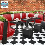 banquettes de Diner 50s rouge avec canal en V blanc pour restaurant et cuisine