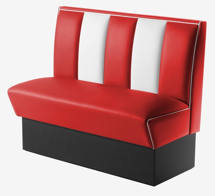 banquette vintage de cuisine bicolore rouge et blanc en vinyle
