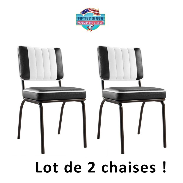 2 chaises de Diner américain Chicago en vinyle noir et blanc rétro
