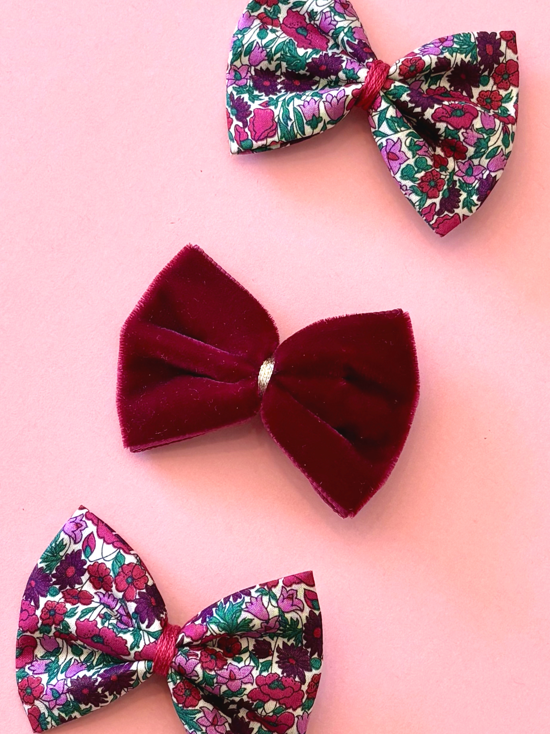 Barrette noeud trio bordeaux 1