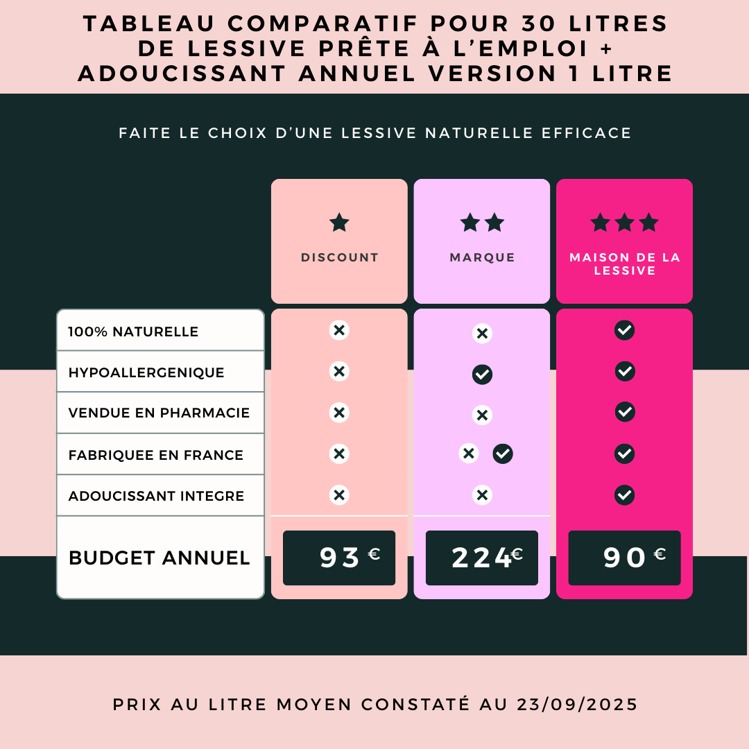 Comparatif de lessive vs lessive Maison de la lessive version 1 LITRE
