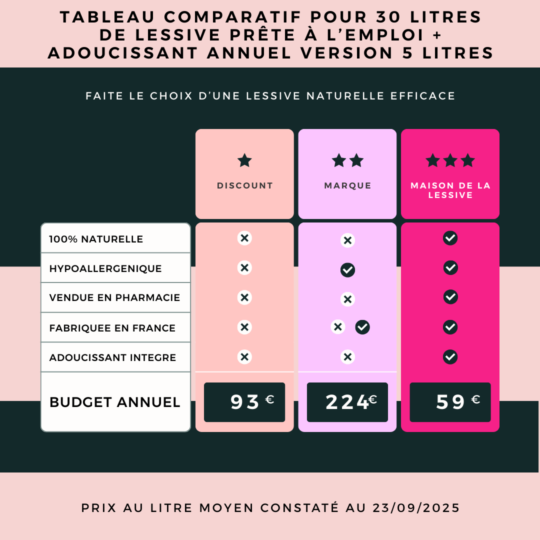 Comparatif de lessive vs lessive Maison de la lessive version 5 LITRES
