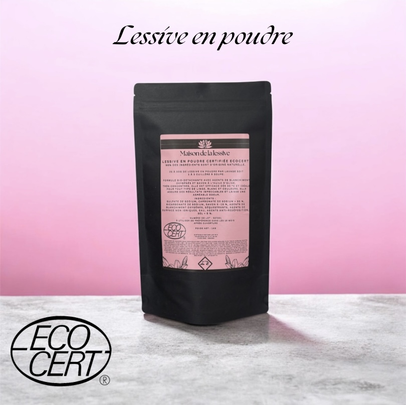 Lessive en Poudre Eocologique certifiée ECOCERT, Efficace et Puissante sur tous les types de linges.