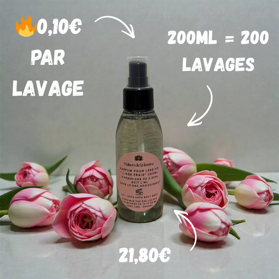 Parfum de lessive Linge Frais 200ml — 200 lavages parfumes 24,90€ fabrique a Grasse