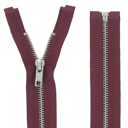 fermeture éclair métal argenté n°5 séparable 90 cm bordeaux