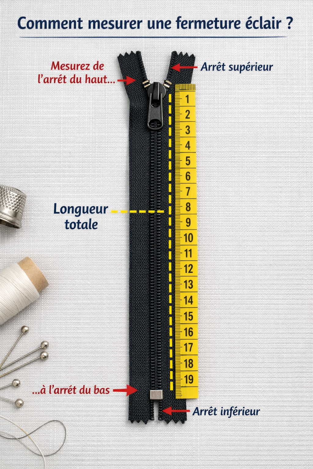 Comment mesurer correctement une fermeture éclair ? Longueur, type et erreurs à éviter