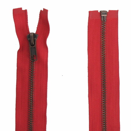 fermeture éclair métal bronze N°5 séparable 65 cm rouge vif