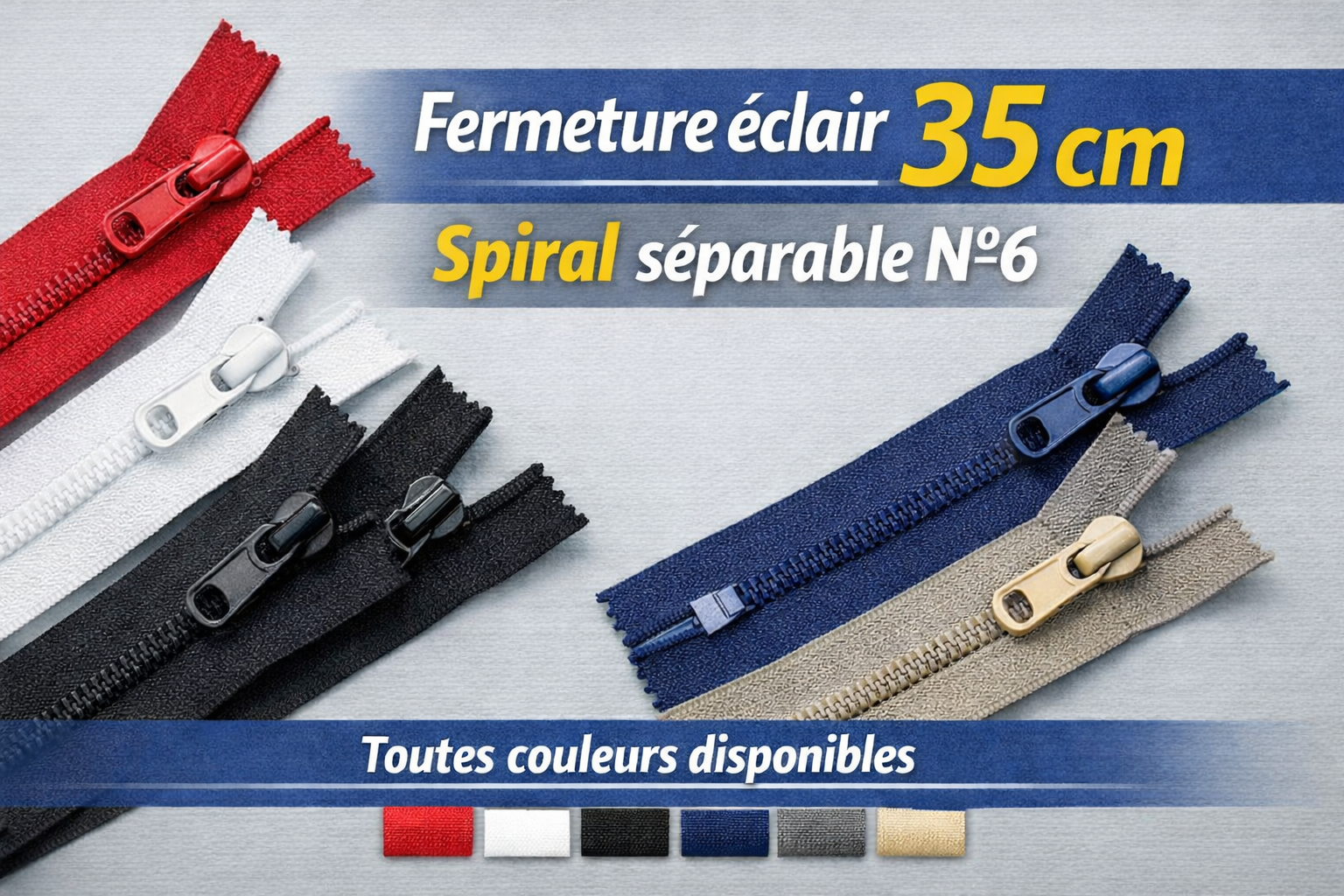 Lot De Fermetures éclair Spirales - 2 X 60 Cm Séparables + 8 X 16 Cm Non Séparables - N°5, Bleu Foncé - 13
