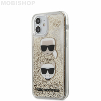 Coque Karl iPhone 12 Mini Lagerfeld Choupette paillettes flottantes dorées