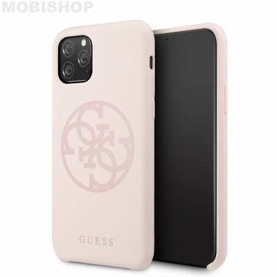 coque-silicone-rose-sable-avec-logo-guess-compatible-apple-iphone-11-pro-guess