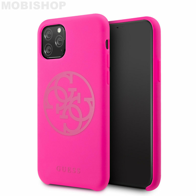 coque-silicone-rose-fluo-avec-logo-guess-compatible-apple-iphone-11-pro-guess