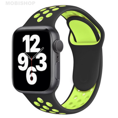 Bracelet en silicone noir et vert pour Apple Watch 38:40mm saint-etienne