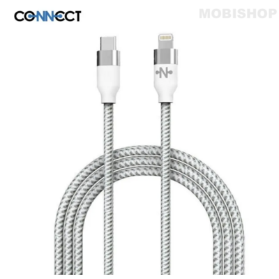 Câble Data USB-C vers Lightning CONNECT MC-CLB7 Nylon Tressé 20W (2m) Blanc Saint-Etienne