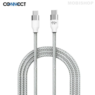 Câble Data USB-C vers USB-C CONNECT MC-CCB3 Nylon Tressé 60W (1m) Blanc Sain-Etienne
