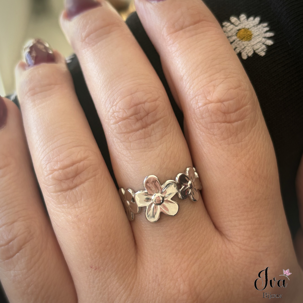 Bague Acier Fleur Bijoux Acier Grosse Bague Fleur Bague FIONA