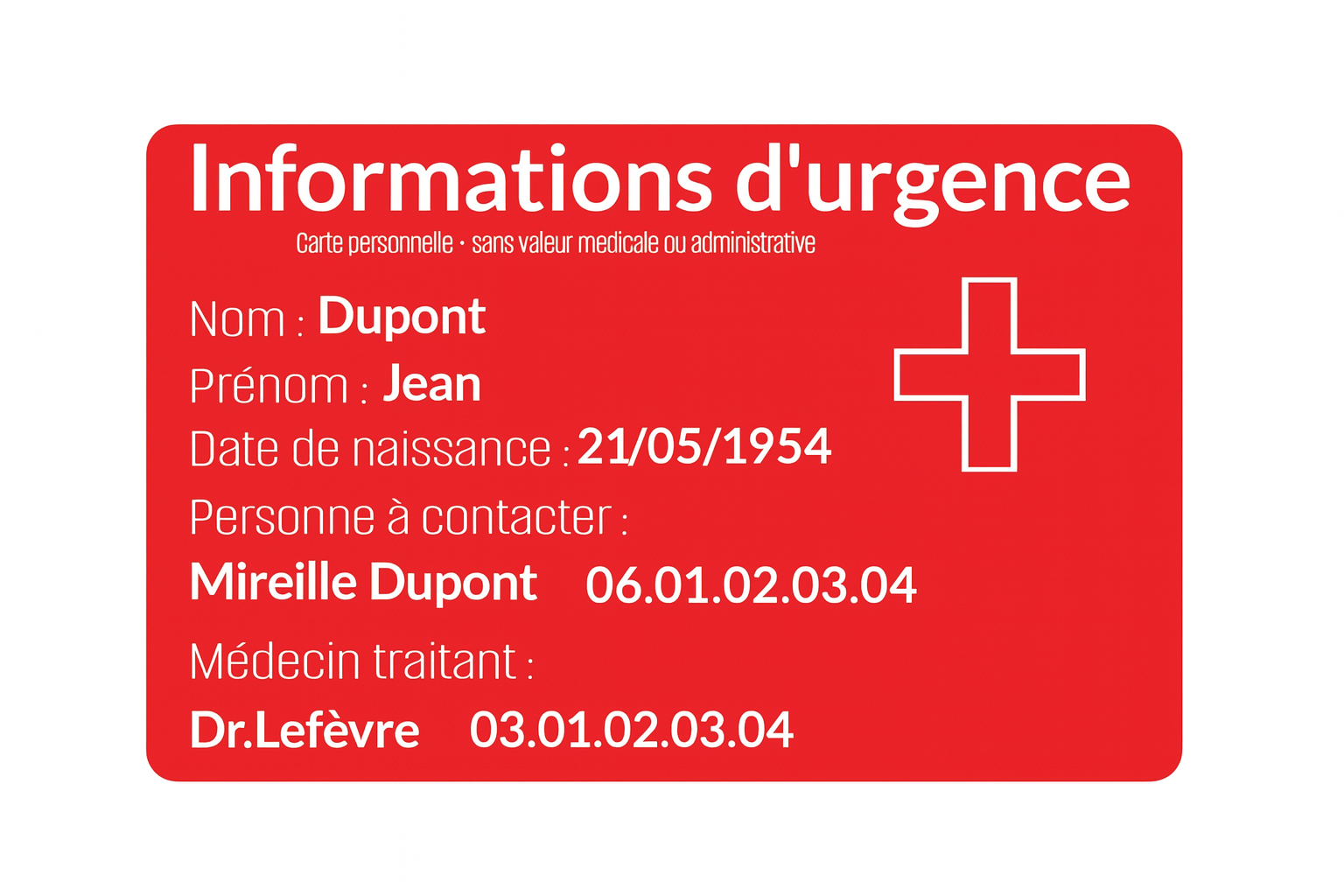 Carte d’urgence ICE gravée – Aluminium rouge personnalisée