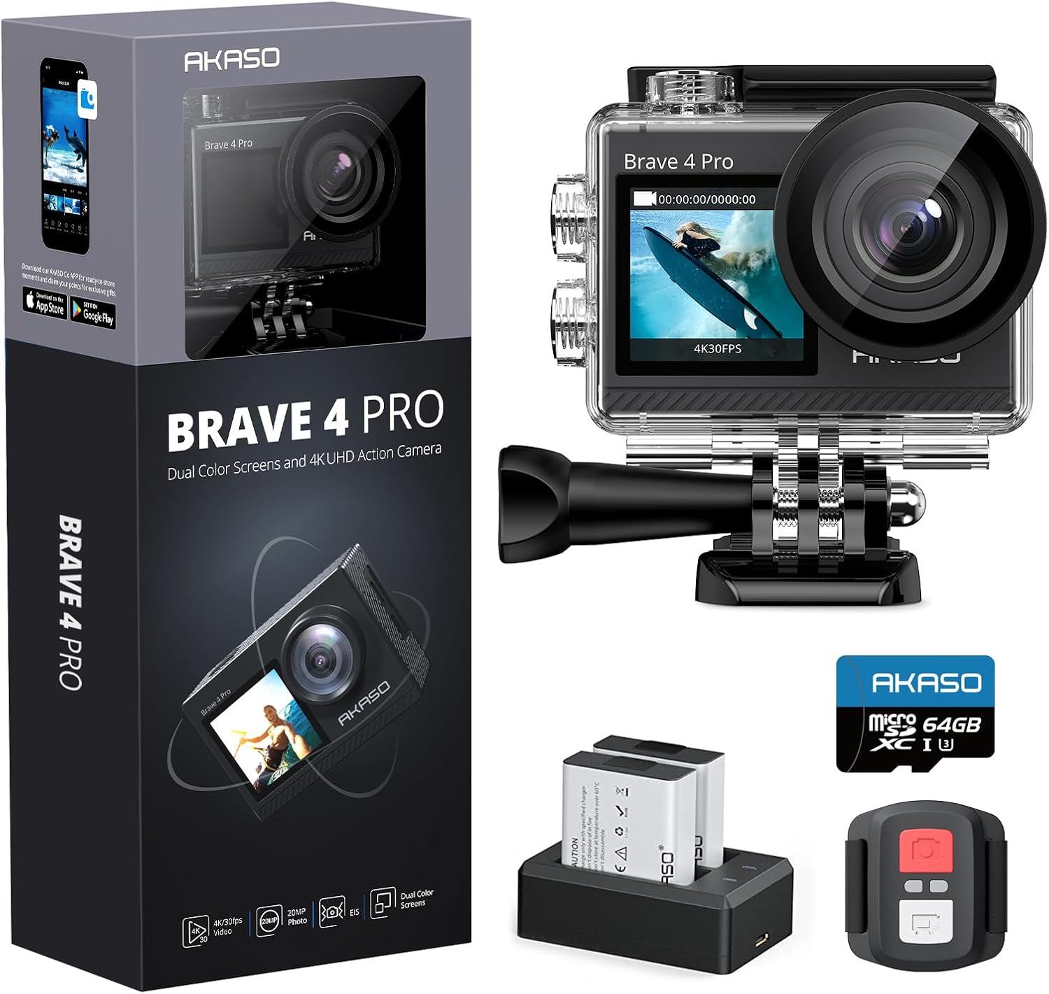 AKASO Brave 4 Pro mit 64GB Speicherkarte