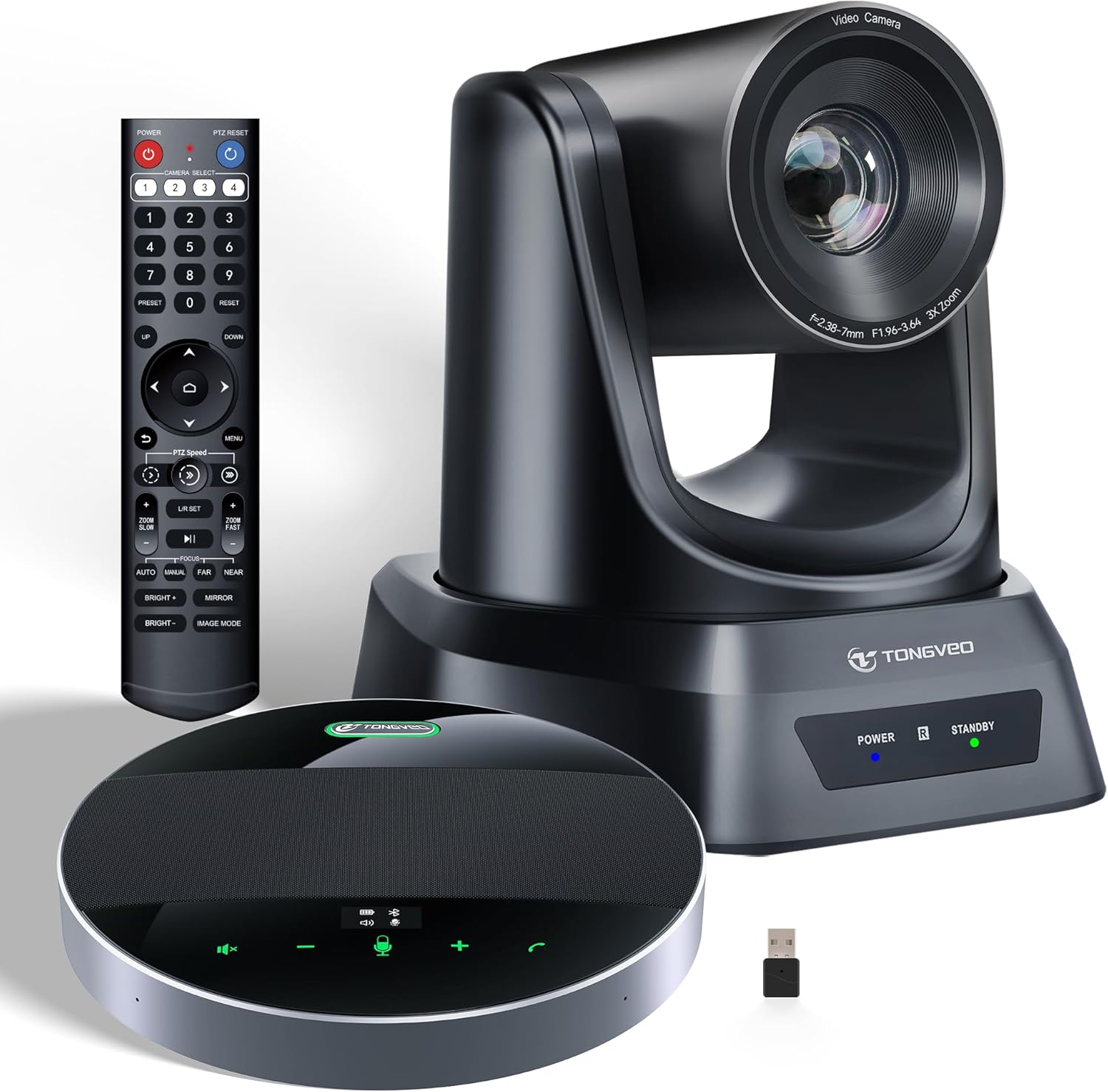 TONGVEO Konferenzraum-Kamera-System mit Bluetooth-Mikrofon, 3X optischer Zoom 1080P 60fps