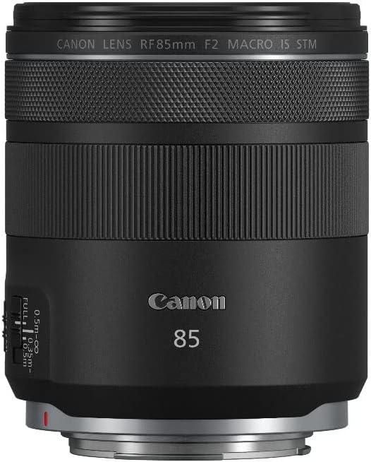 Canon RF 85mm F2 Makro is STM Porträtobjektiv (0,5-Fach Makro-Abbildungsmaßstab, 5-Stufen-Bildstabilisator, 9-Lamellen Irisblende, Leiser STM-Motor, Weitwinkelobjektiv) Schwarz