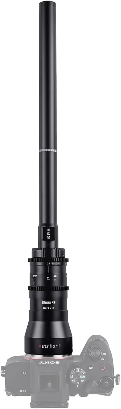AstrHori 18 mm F8 APS-C Weitwinkel-2X-Makro-Sondenobjektiv mit integriertem Ringlicht Canon RF Mount Schwarz