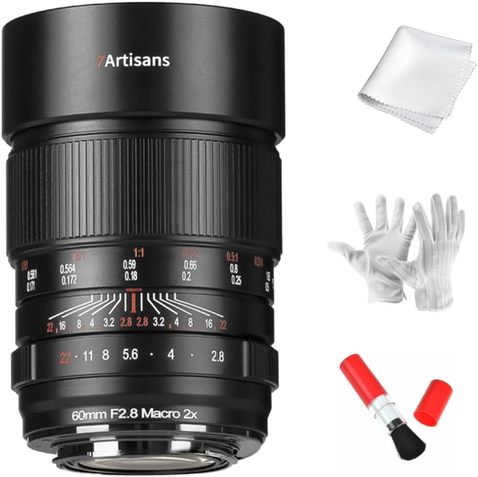 7ARTISANS 60mm F2.8 2X Makro-Vollformat-Objektiv mit manueller Fokussierung und Großer Blende, Vergrößerungsverhältnis 2:1, Kompatibel mit Canon RF Mount Kameras R3, R5, R5C, R6, R6II, R7, R8, usw.
