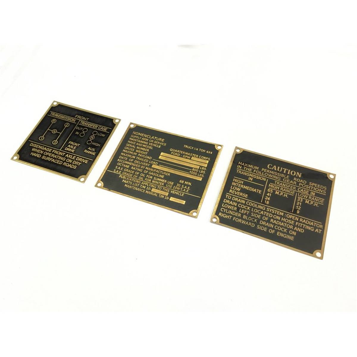 Jeu de plaque nomenclature Ford en laiton