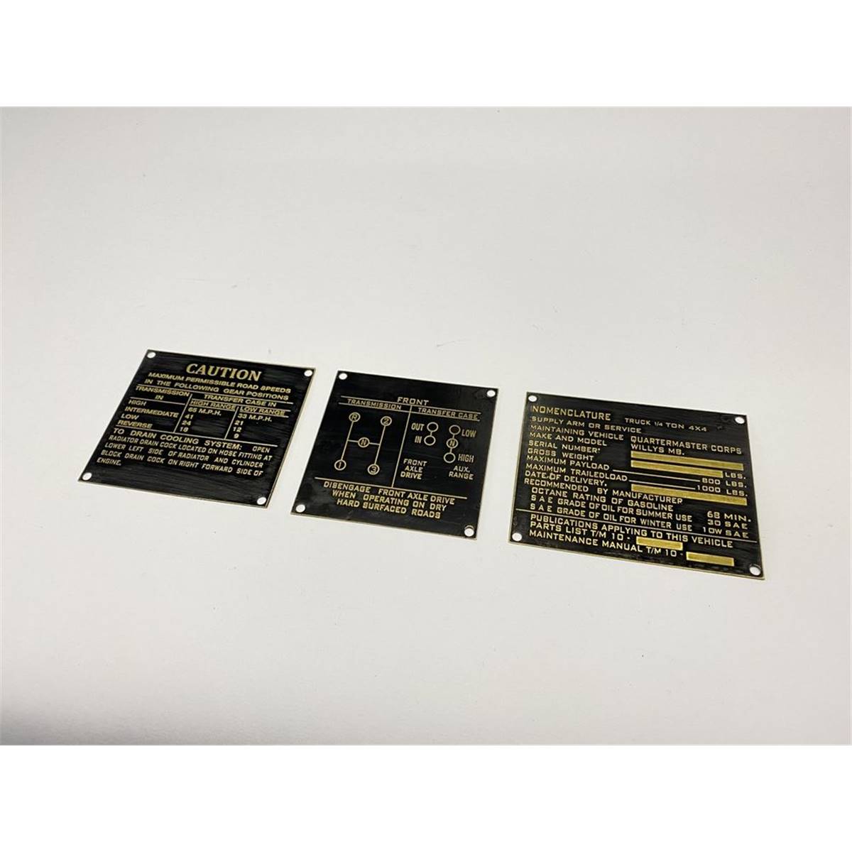 Jeu de plaque nomenclature en laiton Willys