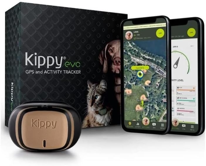 Collier GPS Kippy Evo marron pour chat et chien, étanche, avec suivi santé
