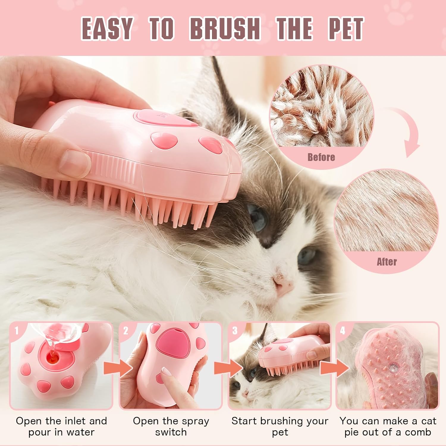 Utilisation de la brosse vapeur LorSou pour éliminer les poils morts de chat