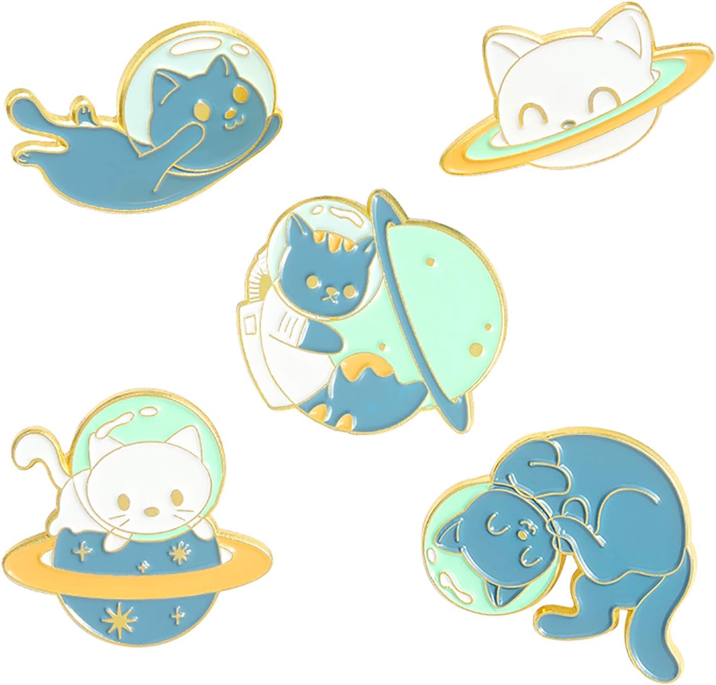 Broches fantaisie chat bleu volant dans l’espace en émail et alliage