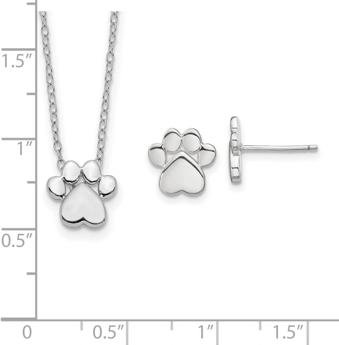 Parure collier et boucles d’oreilles patte chat chien argent 925 rhodié